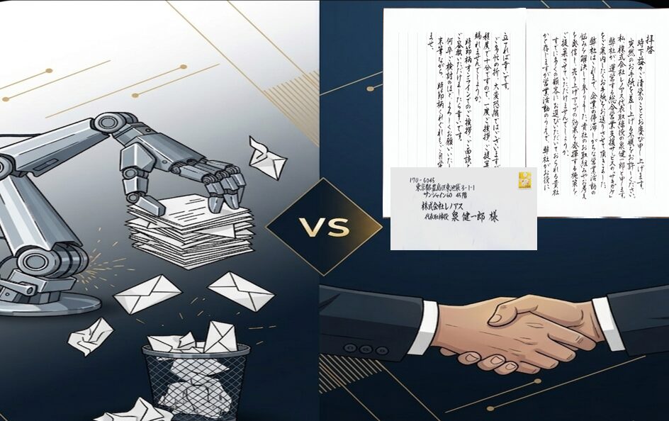 10万円の作業代行（安価なバラ撒きによる失敗）と、100万円の戦略投資（決裁者との商談獲得・成功）の決定的な差を対比させた図解イメージ。